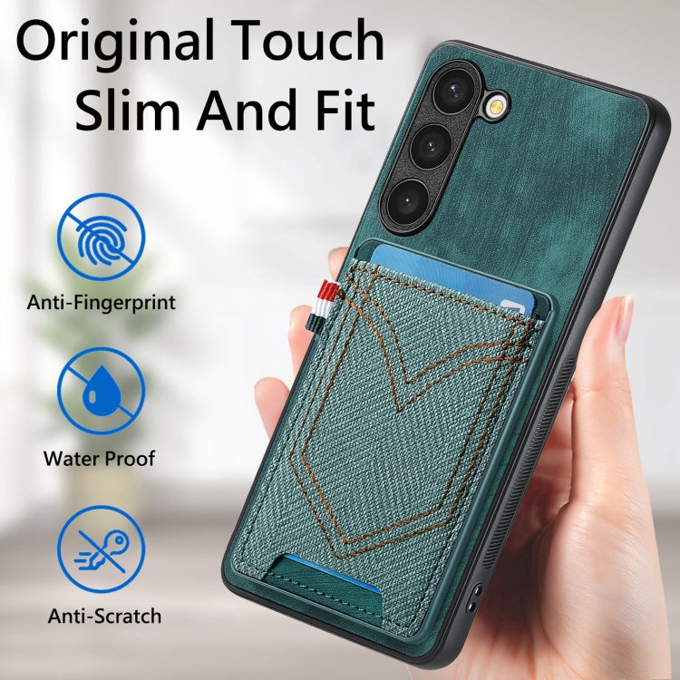 For Samsung Galaxy S25+ 5G Denim Texture Leather Skin Phone Case with Card Slot(Green) - Galaxy S25+ 5G Cases by buy2fix | Online Shopping UK | buy2fix