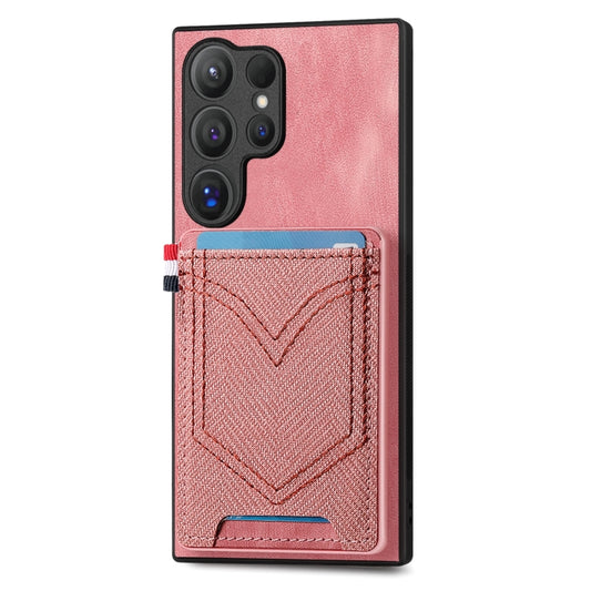 For Samsung Galaxy S25 Ultra 5G Denim Texture Leather Skin Phone Case with Card Slot(Pink) - Galaxy S25 Ultra 5G Cases by buy2fix | Online Shopping UK | buy2fix