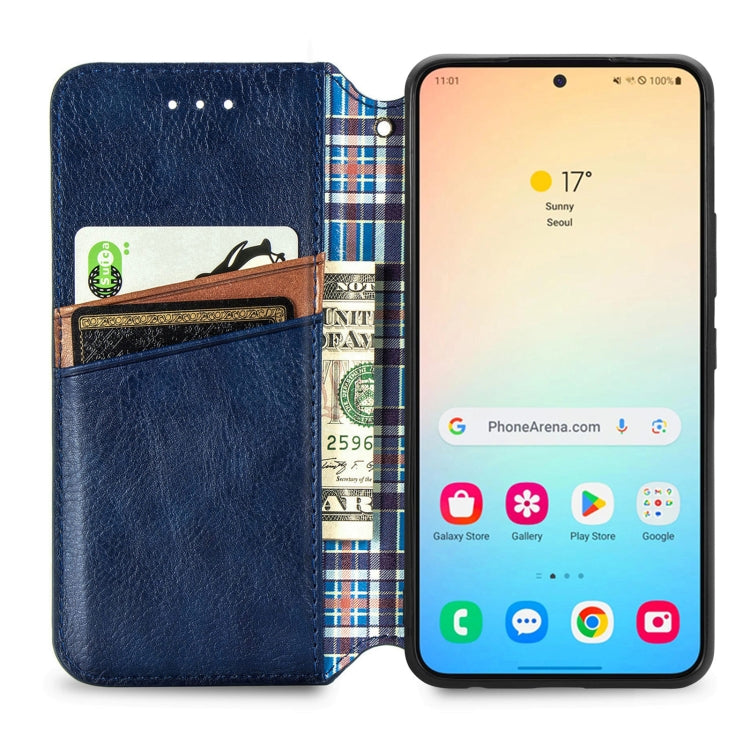 For Samsung Galaxy S25+ 5G Cubic Grid Pressed Magnetic Leather Phone Case(Blue) - Galaxy S25+ 5G Cases by buy2fix | Online Shopping UK | buy2fix