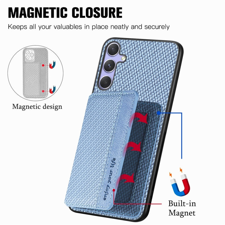 For Samsung Galaxy S25 Ultra 5G Carbon Fiber Magnetic Card Wallet RFID Blocking Phone Case(Blue) - Galaxy S25 Ultra 5G Cases by buy2fix | Online Shopping UK | buy2fix