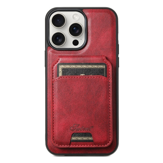 For iPhone 15 Pro Max Suteni H15 MagSafe Oil Eax Leather Detachable Wallet Back Phone Case(Red) - iPhone 15 Pro Max Cases by Suteni | Online Shopping UK | buy2fix