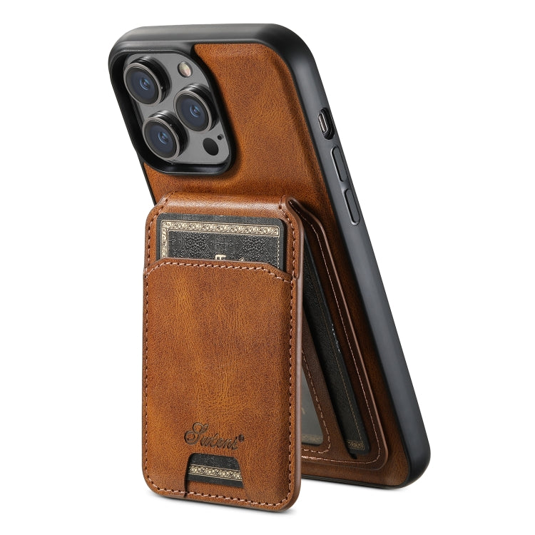 For iPhone 14 Suteni H15 MagSafe Oil Eax Leather Detachable Wallet Back Phone Case(Brown) - iPhone 14 Cases by Suteni | Online Shopping UK | buy2fix