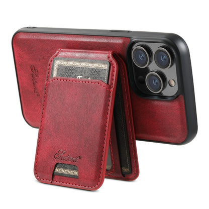 For iPhone 14 Pro Max Suteni H15 MagSafe Oil Eax Leather Detachable Wallet Back Phone Case(Red) - iPhone 14 Pro Max Cases by Suteni | Online Shopping UK | buy2fix