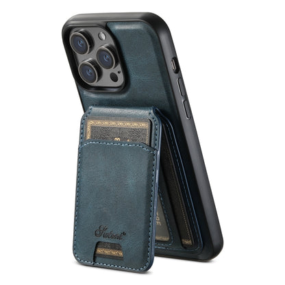 For iPhone 13 Suteni H15 MagSafe Oil Eax Leather Detachable Wallet Back Phone Case(Blue) - iPhone 13 Cases by Suteni | Online Shopping UK | buy2fix