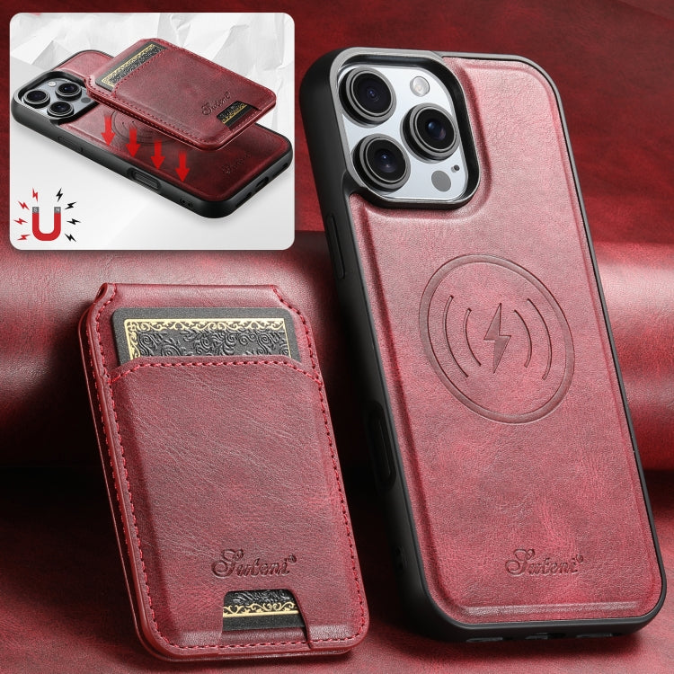 For iPhone 16 Pro Max Suteni H15 MagSafe Oil Eax Leather Detachable Wallet Back Phone Case(Red) - iPhone 16 Pro Max Cases by Suteni | Online Shopping UK | buy2fix