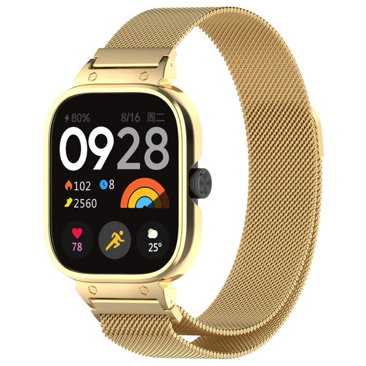 For Redmi Watch 4 Milan Magnetic Steel Mesh Watch Band + Watch Metal Frame(Gold) - Watch Bands by buy2fix | Online Shopping UK | buy2fix