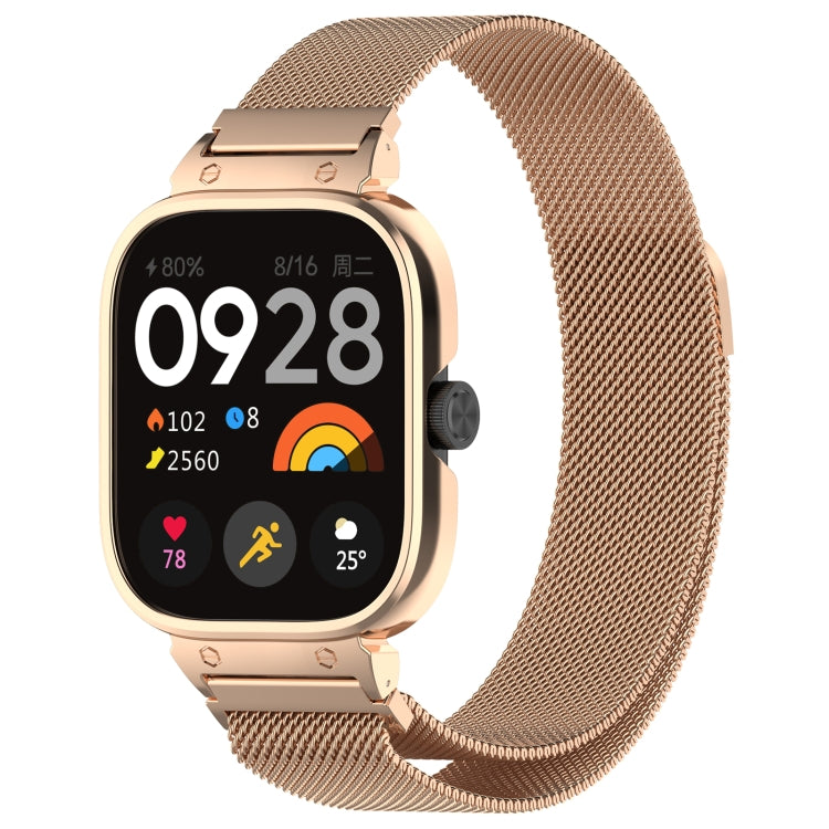 For Redmi Watch 4 Milan Magnetic Steel Mesh Watch Band + Watch Metal Frame(Rose Gold) - Watch Bands by buy2fix | Online Shopping UK | buy2fix