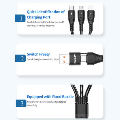 ENKAY 6-in-1 5A USB / Type-C to Type-C / 8 Pin / Micro USB Multifunction Fast Charging Cable, Cable Length:1m(Grey) - Multifunction Cable by ENKAY | Online Shopping UK | buy2fix