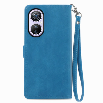 For Blackview A200 Pro Embossed Flower Zipper Leather Phone Case(Blue) - More Brand by buy2fix | Online Shopping UK | buy2fix