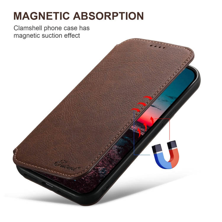 For iPhone 16 Suteni J06 Retro Matte Litchi Texture Leather MagSafe Phone Case(Brown) - iPhone 16 Cases by Suteni | Online Shopping UK | buy2fix