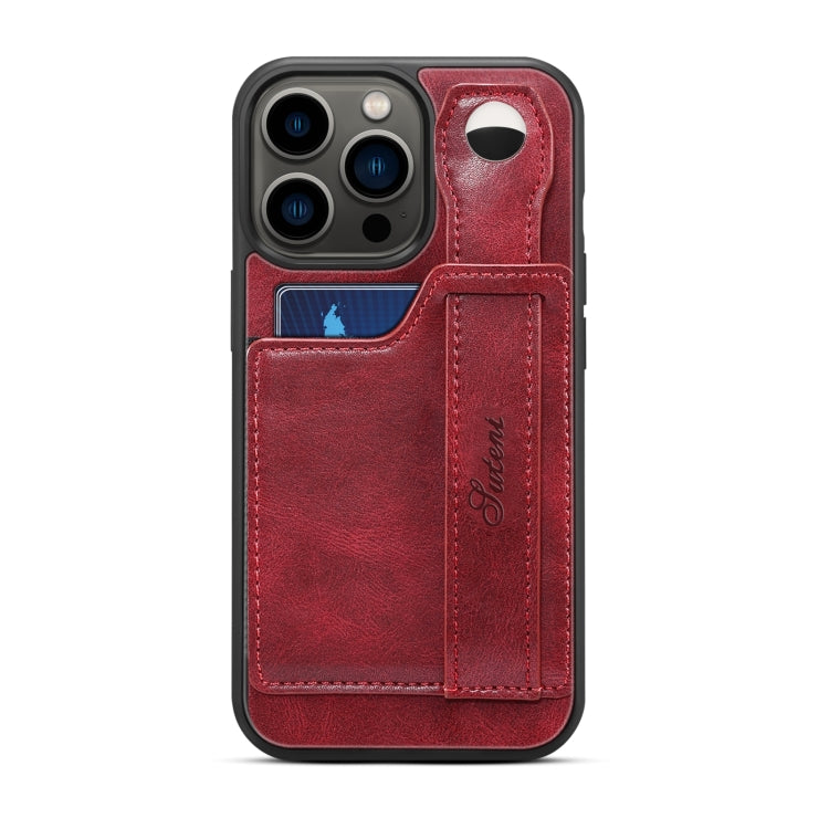 For iPhone 15 Pro Max SUTENI H12 Wrist Strap Leather Back Phone Case with Card Slot(Red) - iPhone 15 Pro Max Cases by Suteni | Online Shopping UK | buy2fix