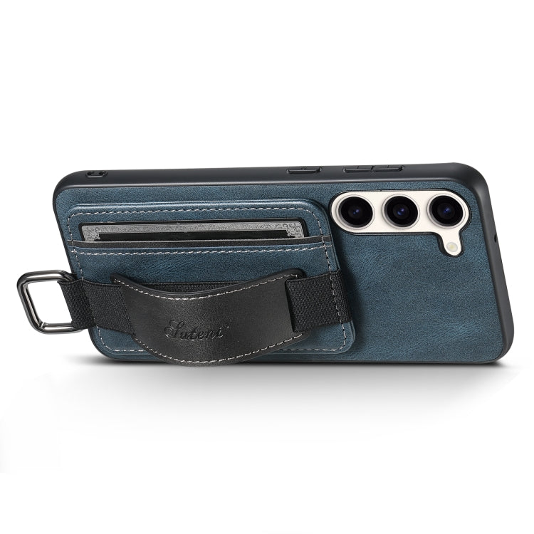 For Samsung Galaxy S24  5G Suteni H13 Card Wallet Wrist Strap Holder PU Phone Case(Blue) - Galaxy S24 5G Cases by Suteni | Online Shopping UK | buy2fix