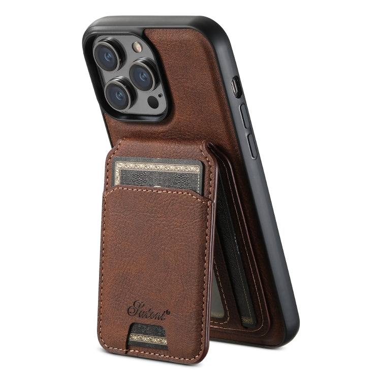 For iPhone 15 Pro Suteni H17 Litchi Texture Leather MagSafe Detachable Wallet Phone Case(Brown) - iPhone 15 Pro Cases by Suteni | Online Shopping UK | buy2fix