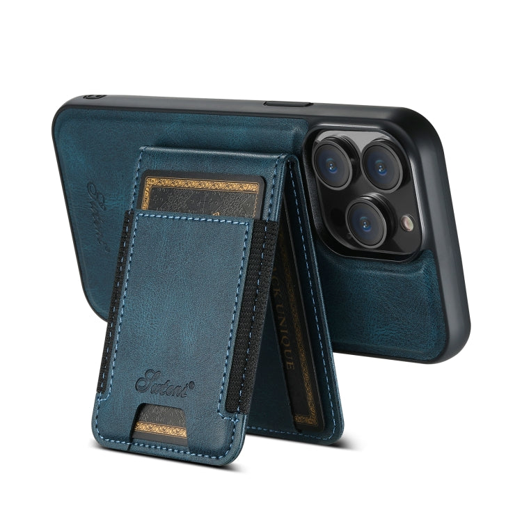 For iPhone 14 Pro Max Suteni H17 Oil Eax Leather MagSafe Detachable Wallet Phone Case(Blue) - iPhone 14 Pro Max Cases by Suteni | Online Shopping UK | buy2fix