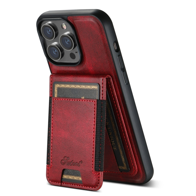 For iPhone 12  Suteni H17 Oil Eax Leather MagSafe Detachable Wallet Phone Case(Red) - iPhone 12 / 12 Pro Cases by Suteni | Online Shopping UK | buy2fix