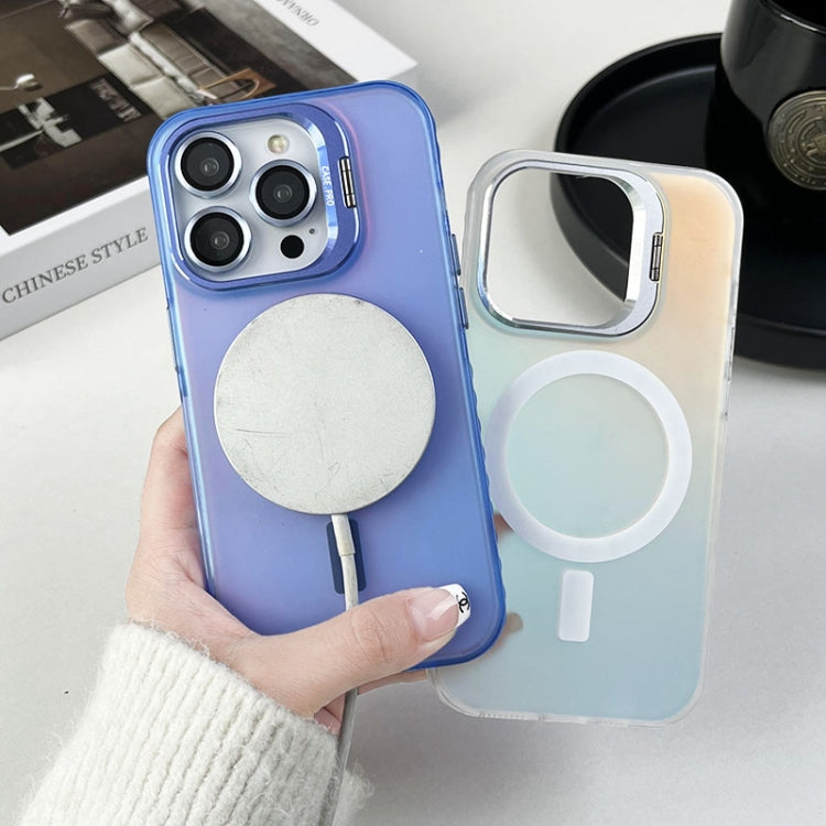 For iPhone 14 MagSafe Lens Holder PC Hybrid TPU Phone Case(Blue) - iPhone 14 Cases by buy2fix | Online Shopping UK | buy2fix