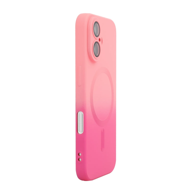 For iPhone 16 ENKAY Hat-Prince MagSafe Rainbow Gradient Silicone Phone Case with Lens Film(Pink Rose) - iPhone 16 Cases by ENKAY | Online Shopping UK | buy2fix