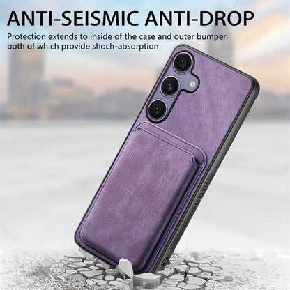 For Samsung Galaxy S25 5G Retro Leather Card Bag Magnetic Phone Case(Purple) - Galaxy S25 5G Cases by buy2fix | Online Shopping UK | buy2fix