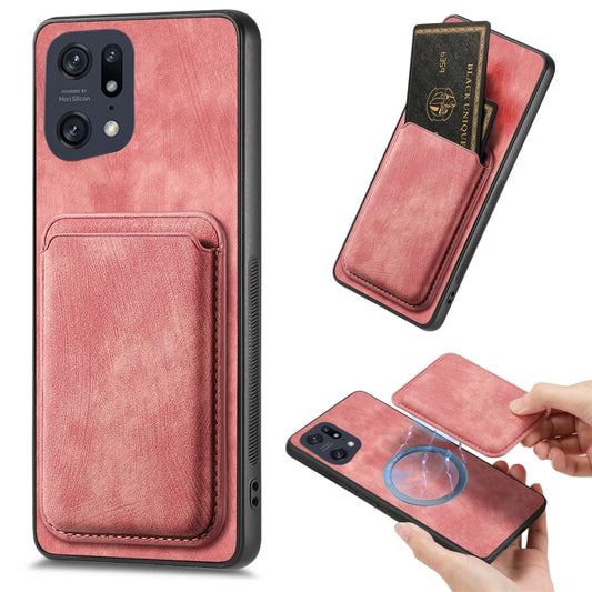 For OPPO Find X5 Pro Retro Leather Card Bag Magnetic Phone Case(Pink) - OPPO Cases by buy2fix | Online Shopping UK | buy2fix