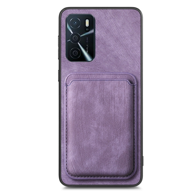 For OPPO Reno7 Pro 5G Retro Leather Card Bag Magnetic Phone Case(Purple) - OPPO Cases by buy2fix | Online Shopping UK | buy2fix