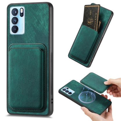 For OPPO Reno6 Pro 5G Retro Leather Card Bag Magnetic Phone Case(Green) - OPPO Cases by buy2fix | Online Shopping UK | buy2fix