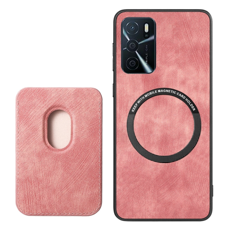 For OPPO A15 Retro Leather Card Bag Magnetic Phone Case(Pink) - OPPO Cases by buy2fix | Online Shopping UK | buy2fix