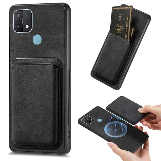 For OPPO A15 Retro Leather Card Bag Magnetic Phone Case(Black) - OPPO Cases by buy2fix | Online Shopping UK | buy2fix