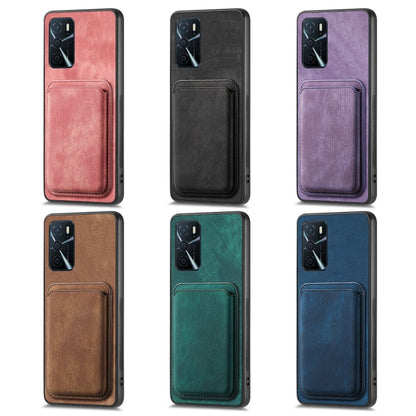 For OPPO A58 4G Retro Leather Card Bag Magnetic Phone Case(Purple) - OPPO Cases by buy2fix | Online Shopping UK | buy2fix