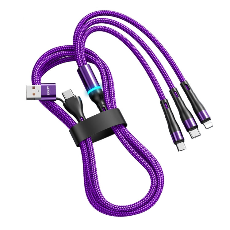 ENKAY 6-in-1 5A USB + Type-C to Type-C / 8 Pin / Micro USB Multifunction Fast Charging Cable, Cable Length:1.3m(Purple) - Multifunction Cable by ENKAY | Online Shopping UK | buy2fix