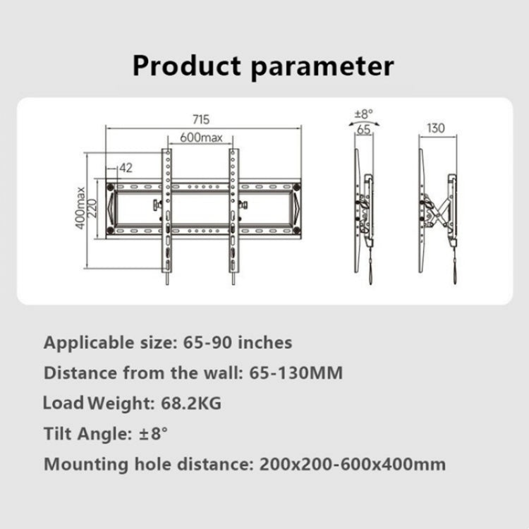 NB DF80-T Angle Adjustable Television Holder Universal 65-90 inch TV Wall Mount Bracket - TV Brackets & Mounts by buy2fix | Online Shopping UK | buy2fix