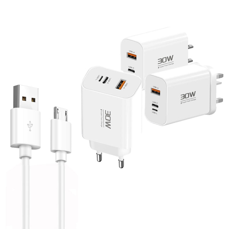 PD30W USB-C / Type-C + 8 Pin + USB Charger with USB to Micro USB Data Cable(EU Plug) - USB Charger by buy2fix | Online Shopping UK | buy2fix