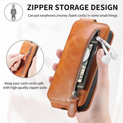 For OnePlus 12 Zipper Wallet Vertical Flip Leather Phone Case(Brown) - OnePlus Cases by buy2fix | Online Shopping UK | buy2fix