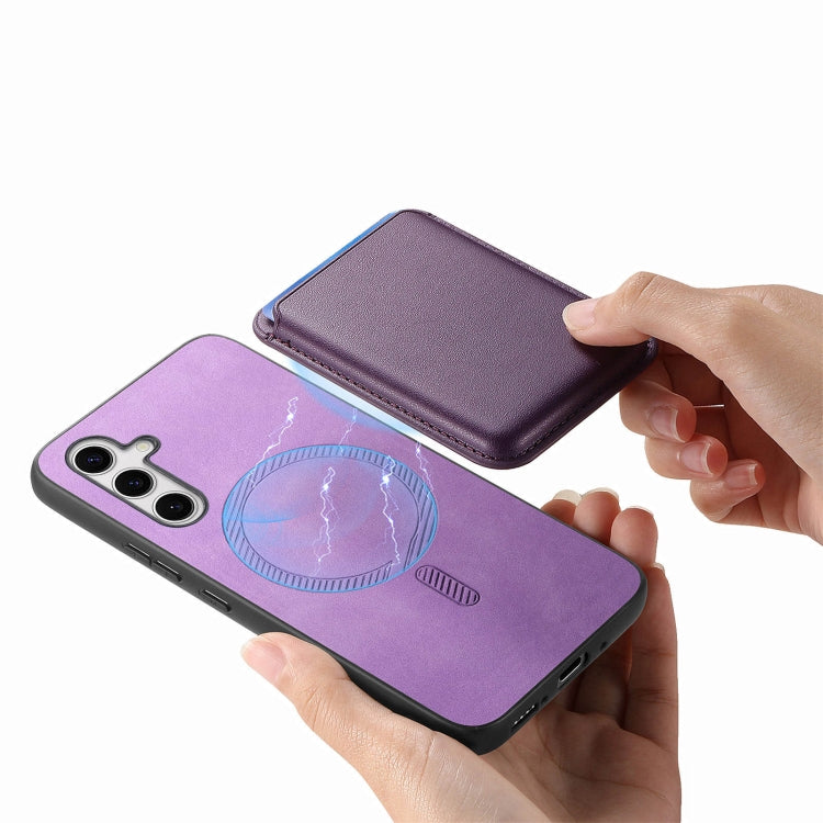 For Samsung Galaxy S25+ 5G Retro Magsafe Card Bag PU Back Cover Phone Case(Purple) - Galaxy S25+ 5G Cases by buy2fix | Online Shopping UK | buy2fix