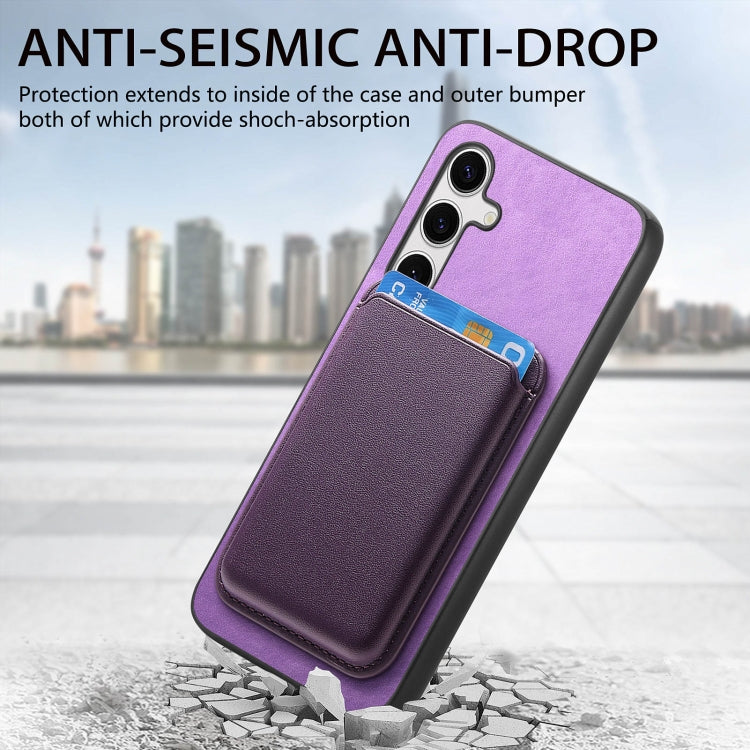 For Samsung Galaxy S25+ 5G Retro Magsafe Card Bag PU Back Cover Phone Case(Purple) - Galaxy S25+ 5G Cases by buy2fix | Online Shopping UK | buy2fix