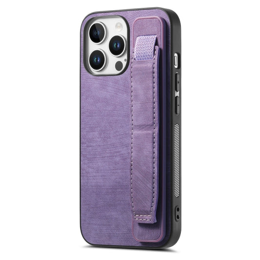 For iPhone 16 Pro Max Retro Wristband Holder Leather Back Phone Case(Purple) - iPhone 16 Pro Max Cases by buy2fix | Online Shopping UK | buy2fix