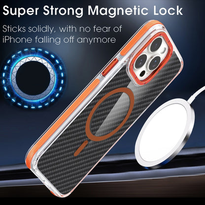 For iPhone 15 Plus Magsafe Dual-Color Carbon Fiber Phone Case(Orange) - iPhone 15 Plus Cases by buy2fix | Online Shopping UK | buy2fix