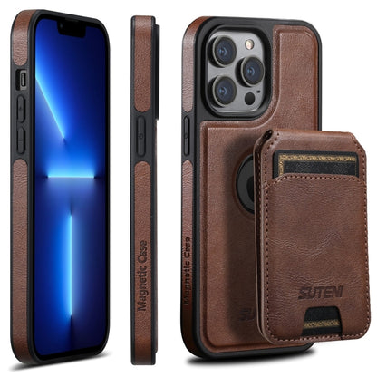 For iPhone 13 Pro Suteni M2 Oil Wax MagSafe Horizontal Card Bag Phone Case(Brown) - iPhone 13 Pro Cases by Suteni | Online Shopping UK | buy2fix