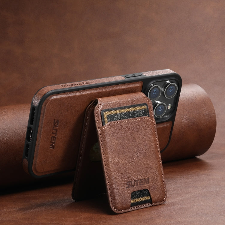 For iPhone 13 Pro Suteni M2 Oil Wax MagSafe Horizontal Card Bag Phone Case(Brown) - iPhone 13 Pro Cases by Suteni | Online Shopping UK | buy2fix