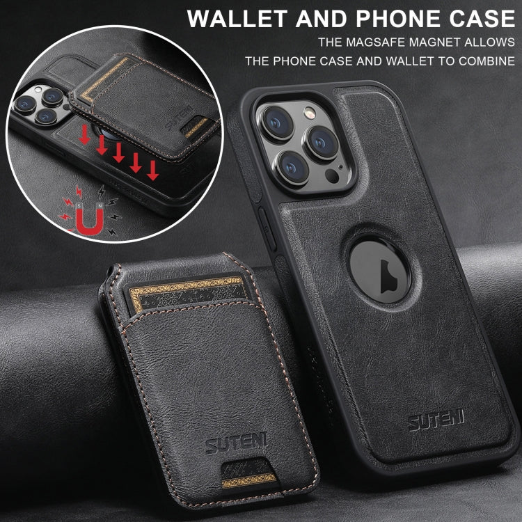 For iPhone 13 Pro Max Suteni M2 Oil Wax MagSafe Horizontal Card Bag Phone Case(Black) - iPhone 13 Pro Max Cases by Suteni | Online Shopping UK | buy2fix