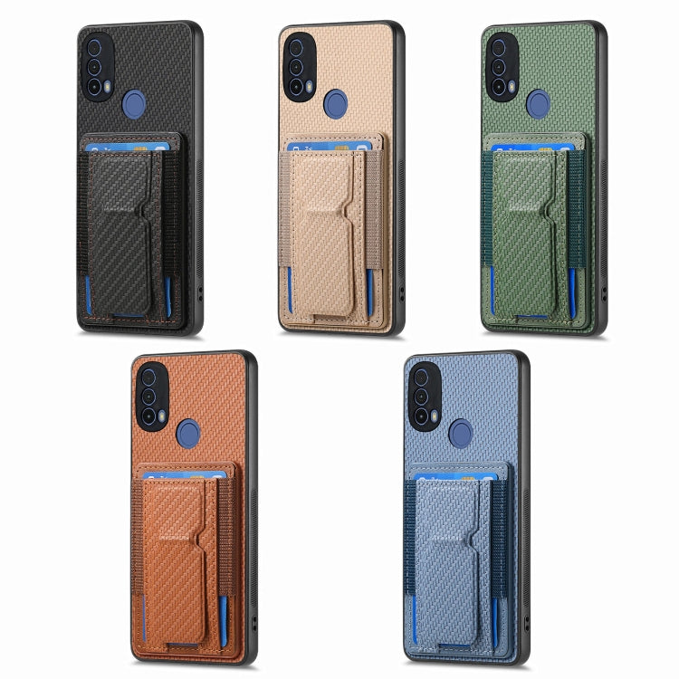 For Motorola Moto G Stylus 5G 2024 Carbon Fiber Fold Stand Elastic Card Bag Phone Case(Blue) - Motorola Cases by buy2fix | Online Shopping UK | buy2fix