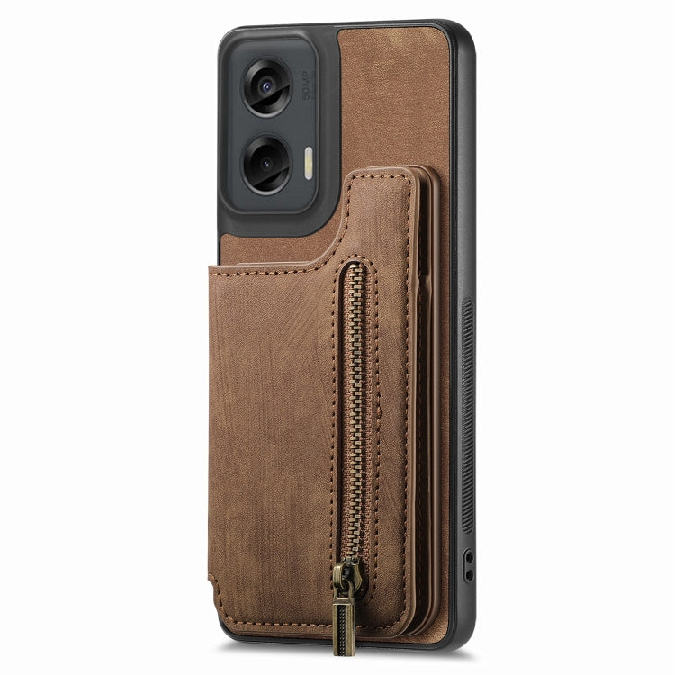 For Motorola G Stylus 5G 2024 Retro Leather Zipper Wallet Back Phone Case(Brown) - Motorola Cases by buy2fix | Online Shopping UK | buy2fix