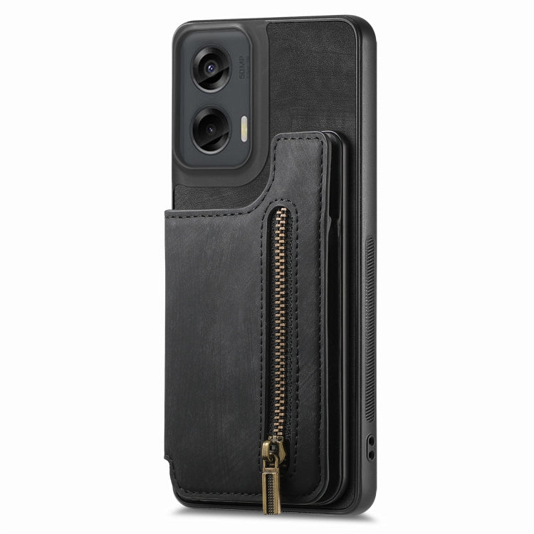 For Motorola G Stylus 5G 2024 Retro Leather Zipper Wallet Back Phone Case(Black) - Motorola Cases by buy2fix | Online Shopping UK | buy2fix