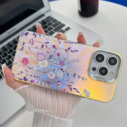 For iPhone 16 Electroplating Laser Flower Texture TPU Phone Case(Drawn Flowers AH3) - iPhone 16 Cases by buy2fix | Online Shopping UK | buy2fix