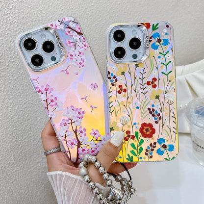 For iPhone 16 Pro Max Electroplating Laser Flower Phone Case with Wrist Strap(Zinnia AH9) - iPhone 16 Pro Max Cases by buy2fix | Online Shopping UK | buy2fix