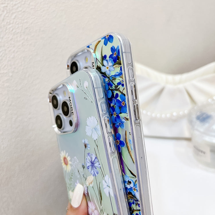 For iPhone 16 Pro Electroplating Laser Flower Phone Case with Wrist Strap(White Flower AH10) - iPhone 16 Pro Cases by buy2fix | Online Shopping UK | buy2fix