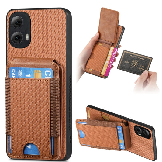 For Motorola Moto G Power 2024 5G Carbon Fiber Vertical Flip Wallet Stand Phone Case(Brown) - Motorola Cases by buy2fix | Online Shopping UK | buy2fix