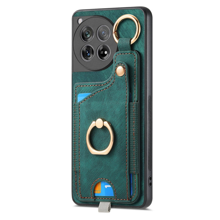 For OnePlus 12 5G Retro Skin-feel Ring Card Bag Phone Case with Hang Loop(Green) - OnePlus Cases by buy2fix | Online Shopping UK | buy2fix