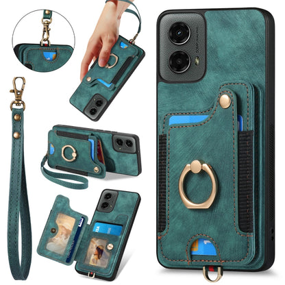 For Motorola Moto G 2024 Retro Skin-feel Ring Multi-card RFID Wallet Phone Case(Green) - Motorola Cases by buy2fix | Online Shopping UK | buy2fix