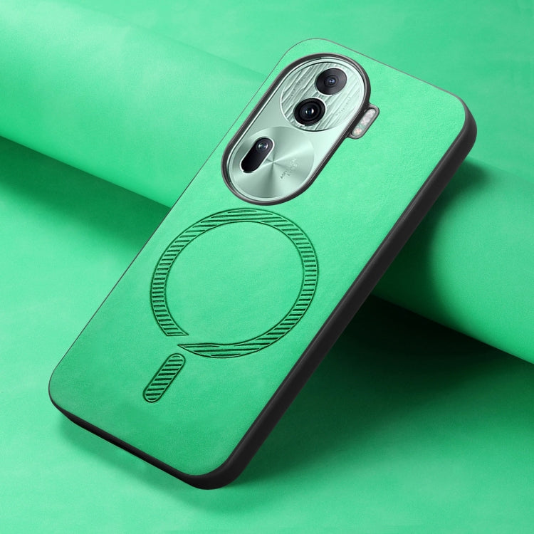 For OPPO Reno11 Pro 5G Global Retro Magsafe Magnetic PU Back Cover Phone Case(Green) - Reno11 Pro Cases by buy2fix | Online Shopping UK | buy2fix