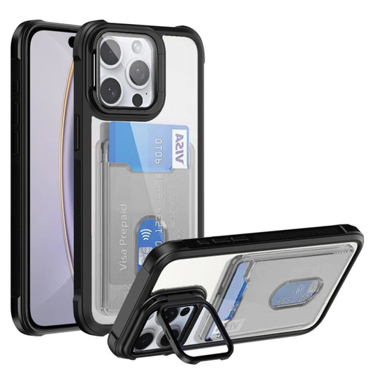 For iPhone 16 Pro Card Bag Holder Acrylic Hybrid TPU Phone Case(Black) - iPhone 16 Pro Cases by buy2fix | Online Shopping UK | buy2fix